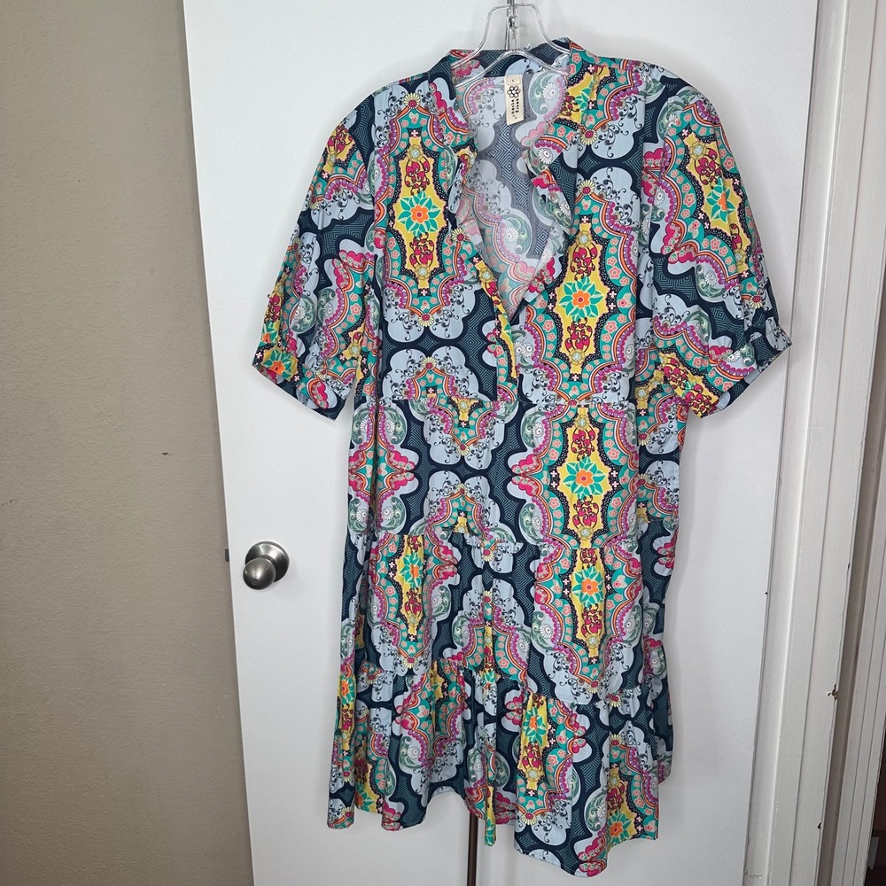 Uncle Frank Womens Multi Color Paisley Floral Tiered Shift Dress Large